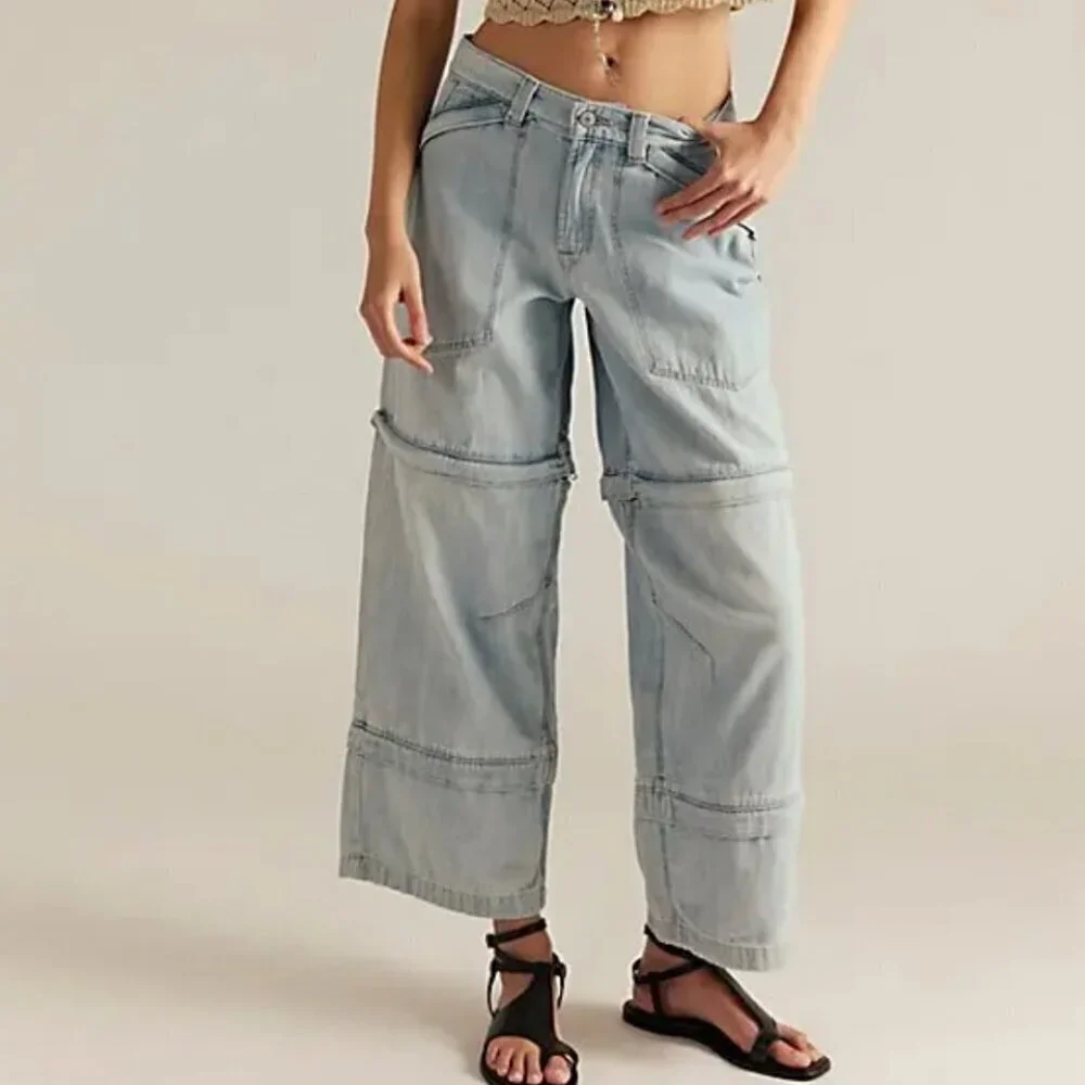 NWT Free People Trailblazer Convertible Zip Jeans in Circuit Blue